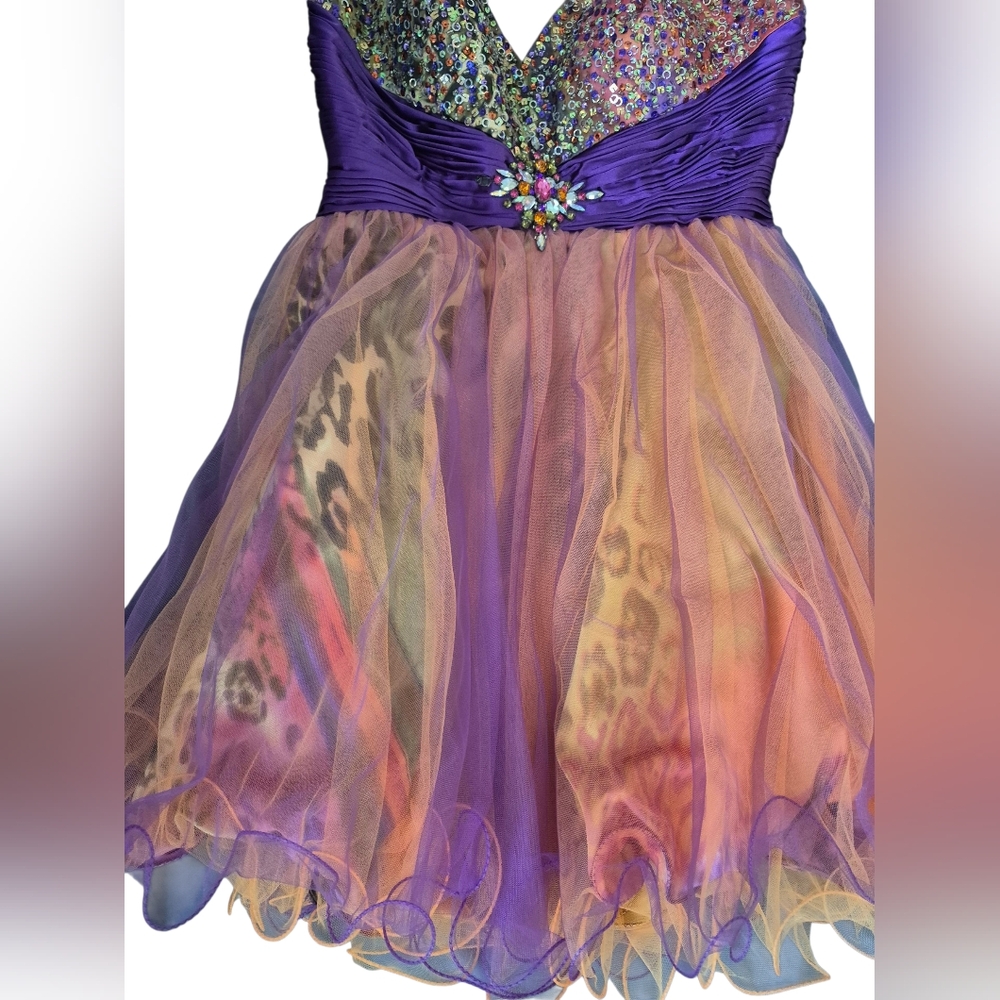12 RIVA DESIGN Purple and Orange Strapless Dress - Picture 7 of 13